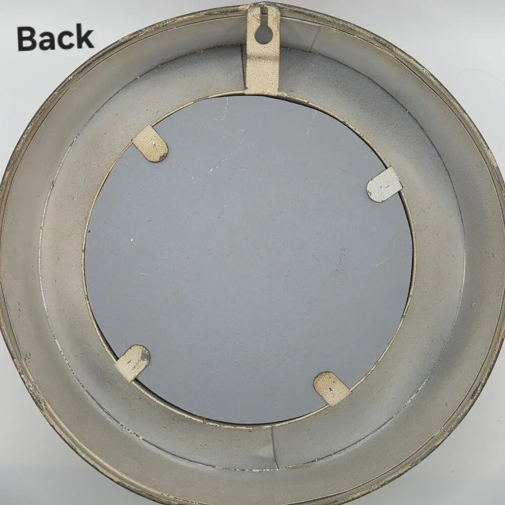 Rustic Distressed Metal Round Wall Mirror Deep Basin Porthole Vintage Decor